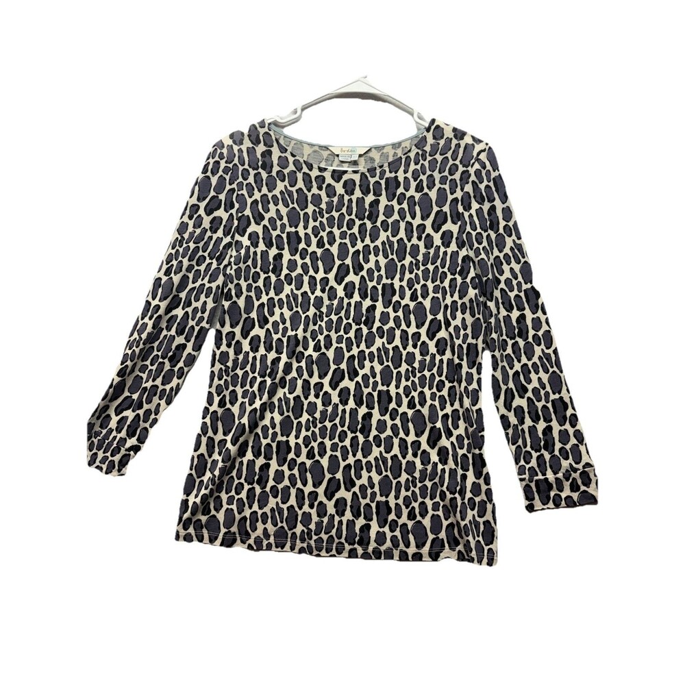 Boden Shirt Womens 8 Gray Black Animal Print Long Sleeve Tencel Top Crewneck